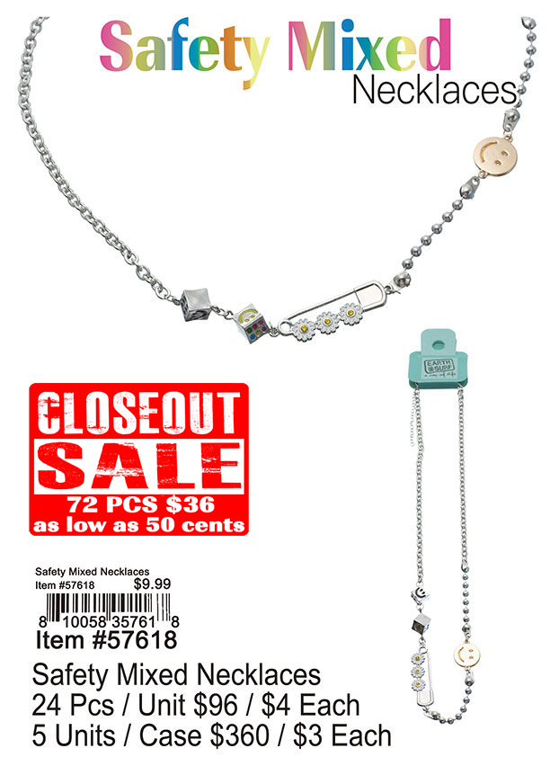 Safety Mixed Necklaces - Closeout 72 Pcs.